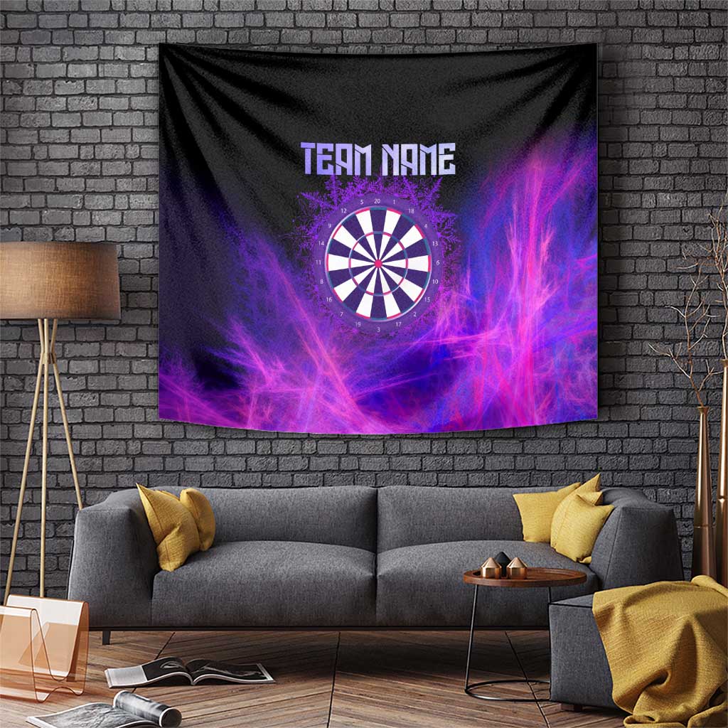Dartboard and Darts Tapestry with Purple Smoke Background and Custom Team Name - Wonder Print Shop