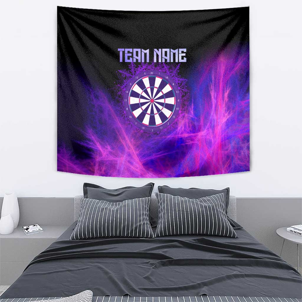 Dartboard and Darts Tapestry with Purple Smoke Background and Custom Team Name - Wonder Print Shop