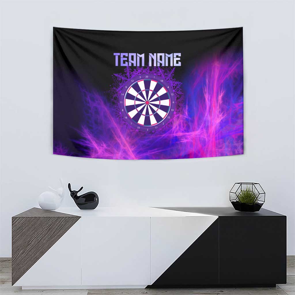 Dartboard and Darts Tapestry with Purple Smoke Background and Custom Team Name - Wonder Print Shop