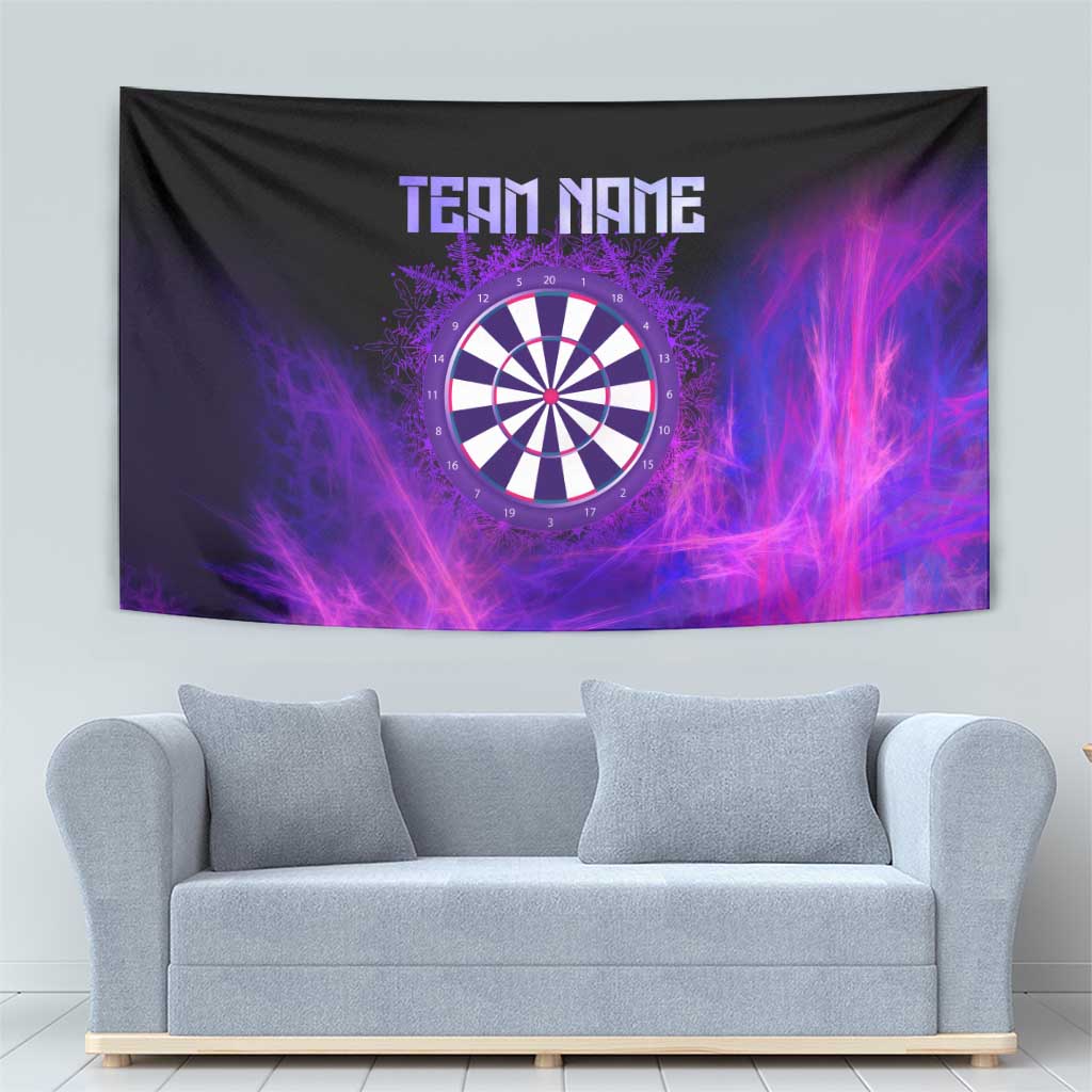 Dartboard and Darts Tapestry with Purple Smoke Background and Custom Team Name - Wonder Print Shop