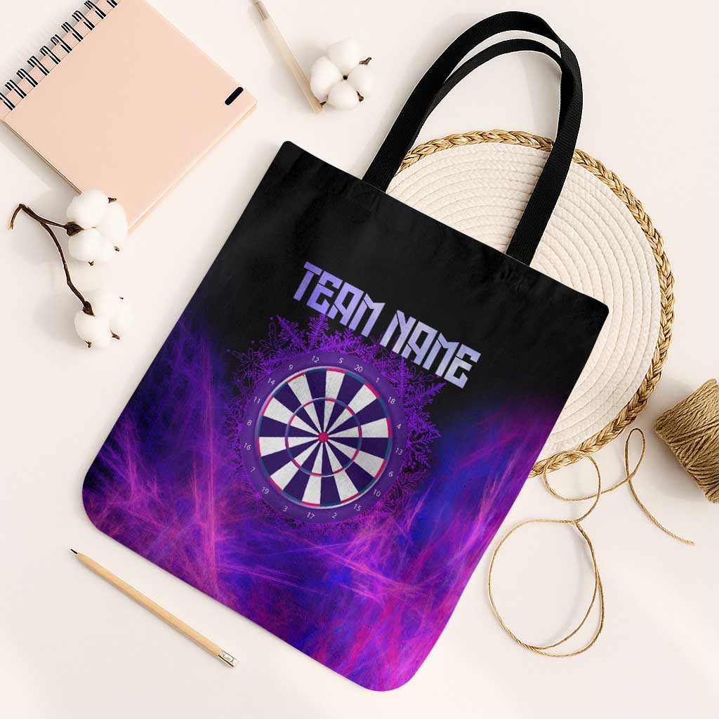 Dartboard and Darts Tote Bag with Purple Smoke Background and Custom Team Name - Wonder Print Shop