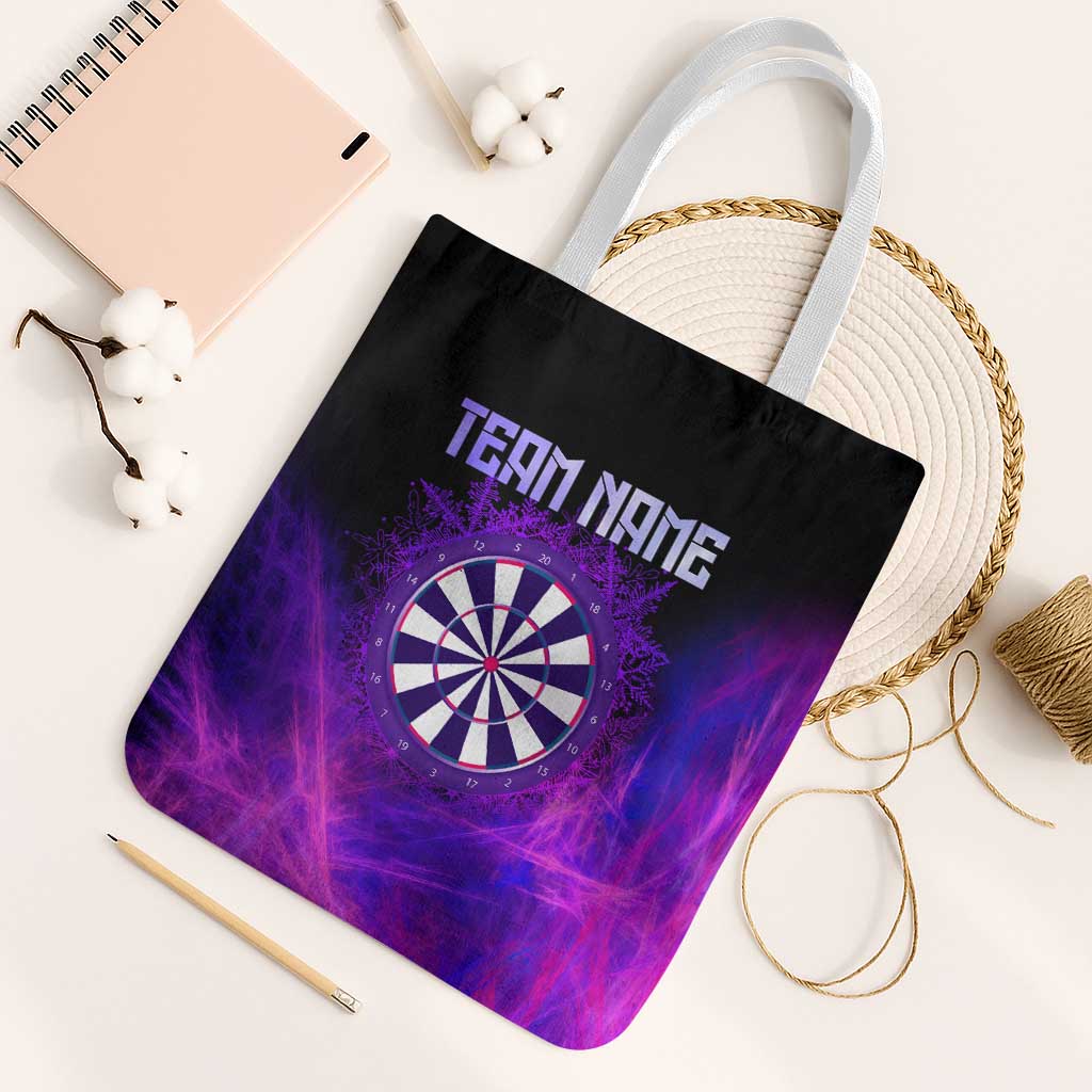 Dartboard and Darts Tote Bag with Purple Smoke Background and Custom Team Name - Wonder Print Shop