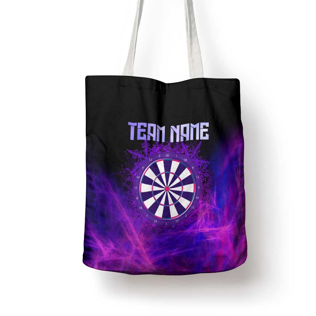 Dartboard and Darts Tote Bag with Purple Smoke Background and Custom Team Name - Wonder Print Shop