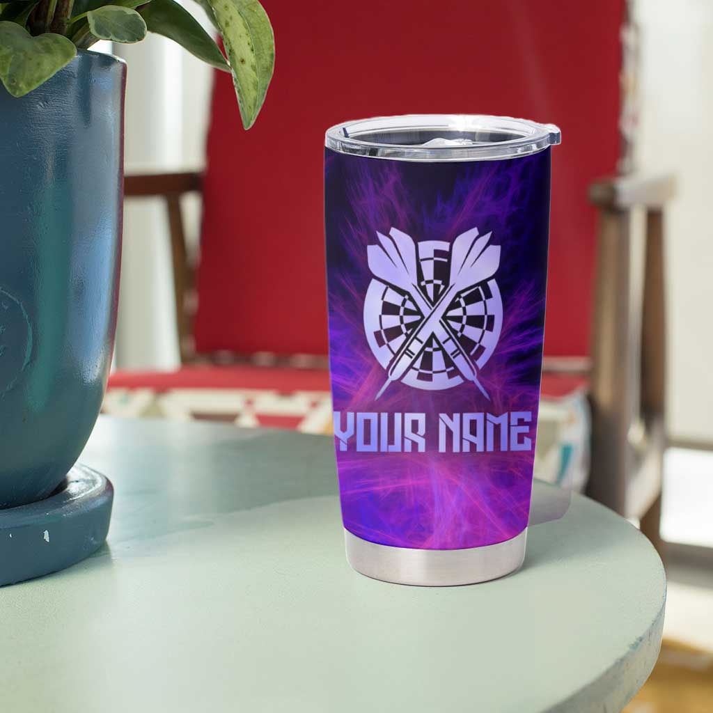 Dartboard and Darts Tumbler Cup with Purple Smoke Background and Custom Team Name - Wonder Print Shop