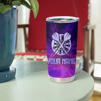 Dartboard and Darts Tumbler Cup with Purple Smoke Background and Custom Team Name - Wonder Print Shop