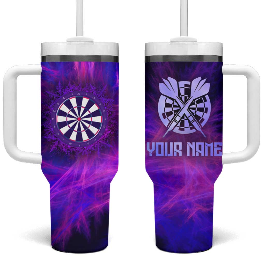 Dartboard and Darts Tumbler With Handle with Purple Smoke Background and Custom Team Name - Wonder Print Shop