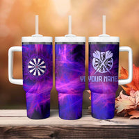Dartboard and Darts Tumbler With Handle with Purple Smoke Background and Custom Team Name - Wonder Print Shop