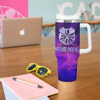 Dartboard and Darts Tumbler With Handle with Purple Smoke Background and Custom Team Name - Wonder Print Shop