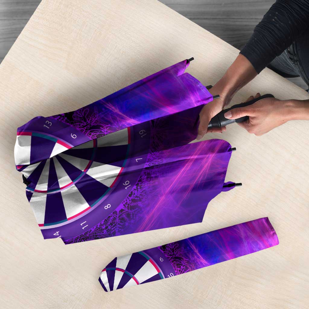 Dartboard and Darts Umbrella with Purple Smoke Background and Custom Team Name - Wonder Print Shop