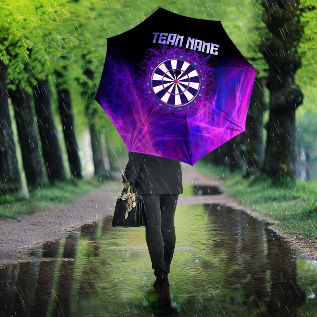 Dartboard and Darts Umbrella with Purple Smoke Background and Custom Team Name - Wonder Print Shop