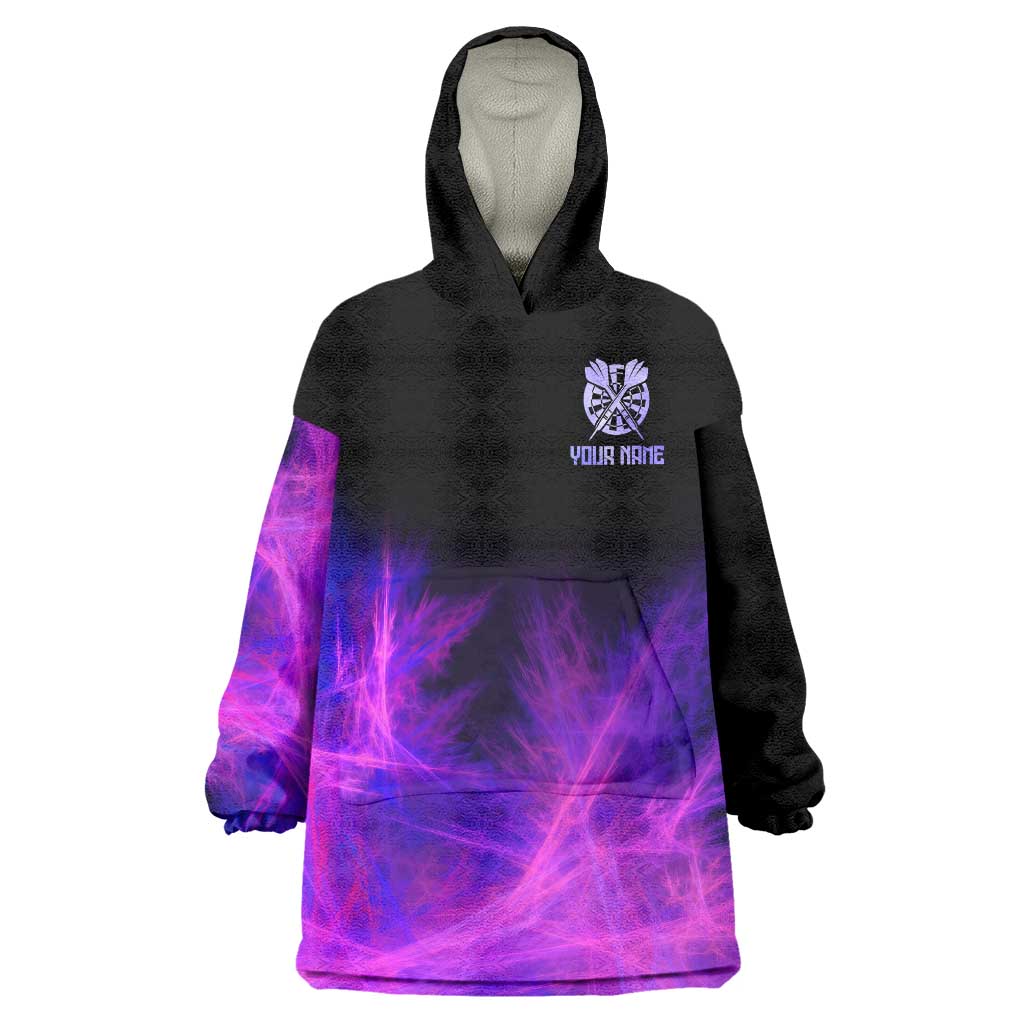 Dartboard and Darts Wearable Blanket Hoodie with Purple Smoke Background and Custom Team Name - Wonder Print Shop