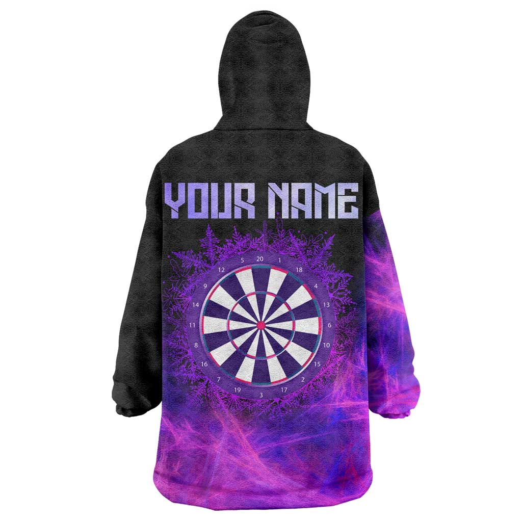 Dartboard and Darts Wearable Blanket Hoodie with Purple Smoke Background and Custom Team Name - Wonder Print Shop