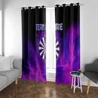 Dartboard and Darts Window Curtain with Purple Smoke Background and Custom Team Name - Wonder Print Shop