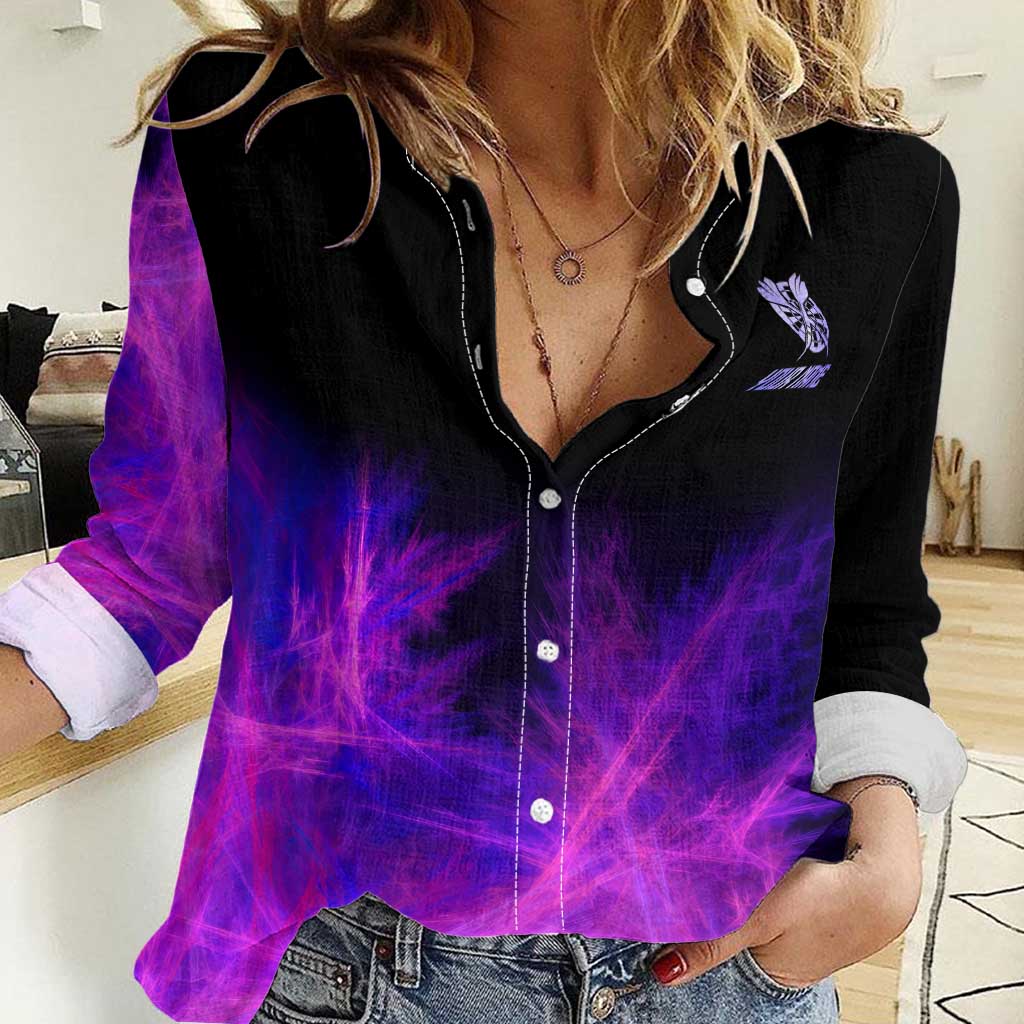 Dartboard and Darts Women Casual Shirt with Purple Smoke Background and Custom Team Name - Wonder Print Shop