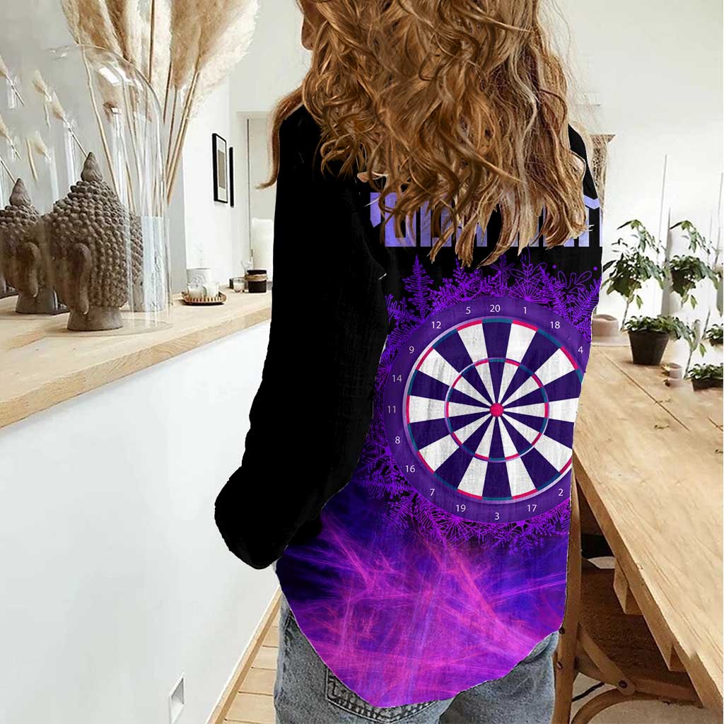 Dartboard and Darts Women Casual Shirt with Purple Smoke Background and Custom Team Name - Wonder Print Shop