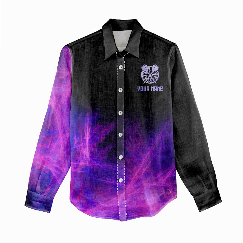 Dartboard and Darts Women Casual Shirt with Purple Smoke Background and Custom Team Name - Wonder Print Shop