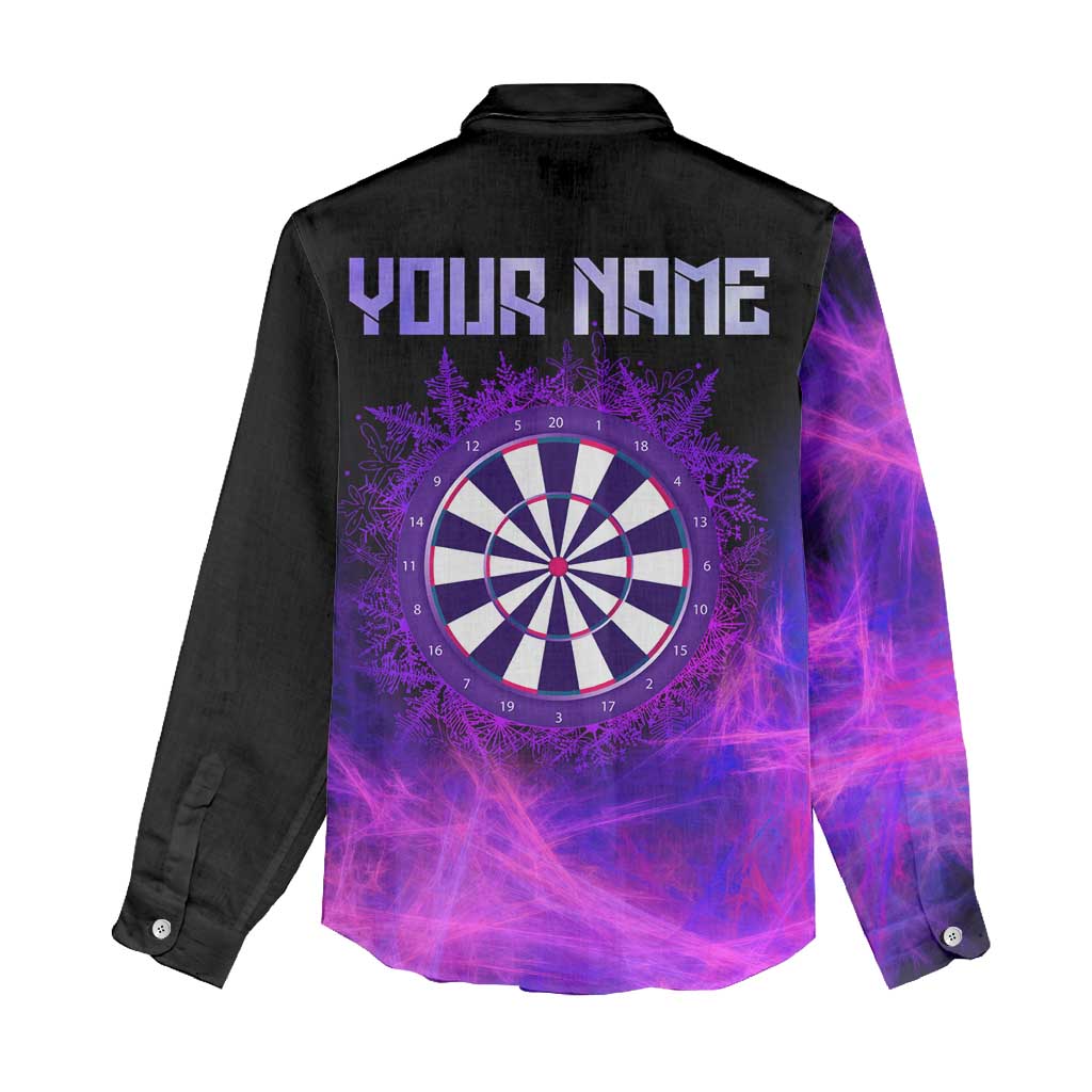 Dartboard and Darts Women Casual Shirt with Purple Smoke Background and Custom Team Name - Wonder Print Shop