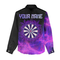 Dartboard and Darts Women Casual Shirt with Purple Smoke Background and Custom Team Name - Wonder Print Shop