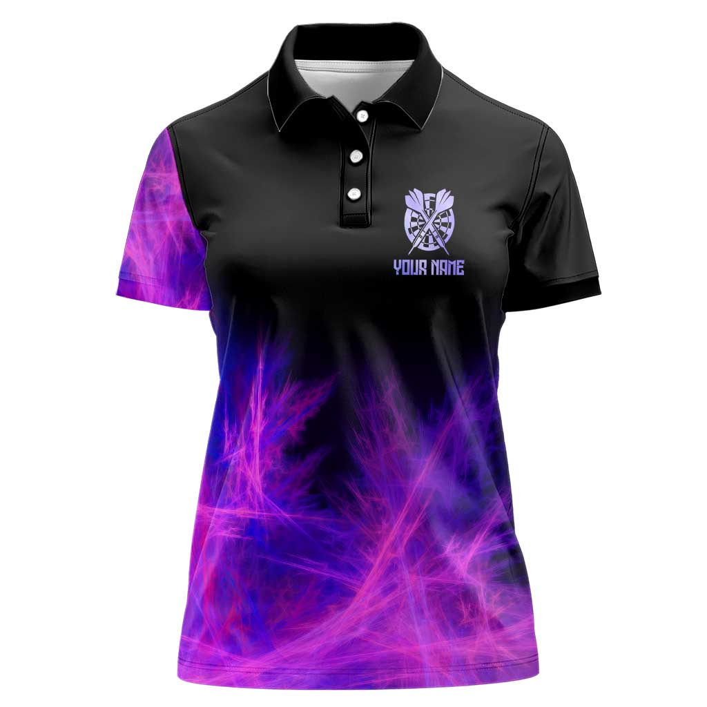 Dartboard and Darts Women Polo Shirt with Purple Smoke Background and Custom Team Name - Wonder Print Shop