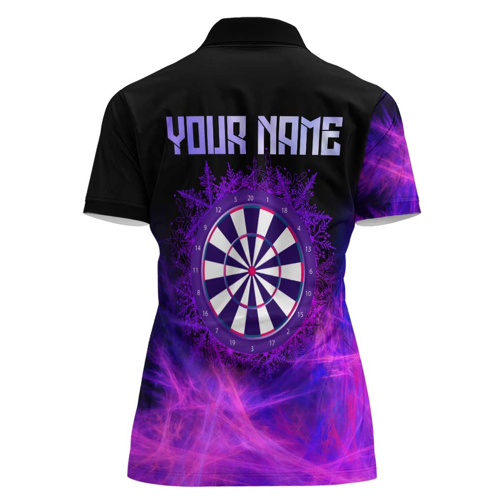 Dartboard and Darts Women Polo Shirt with Purple Smoke Background and Custom Team Name - Wonder Print Shop