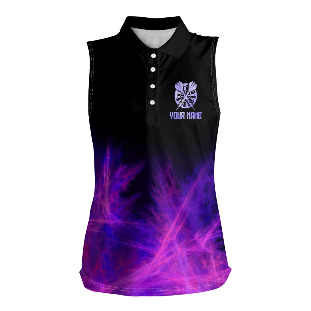 Dartboard and Darts Women Sleeveless Polo Shirt with Purple Smoke Background and Custom Team Name - Wonder Print Shop