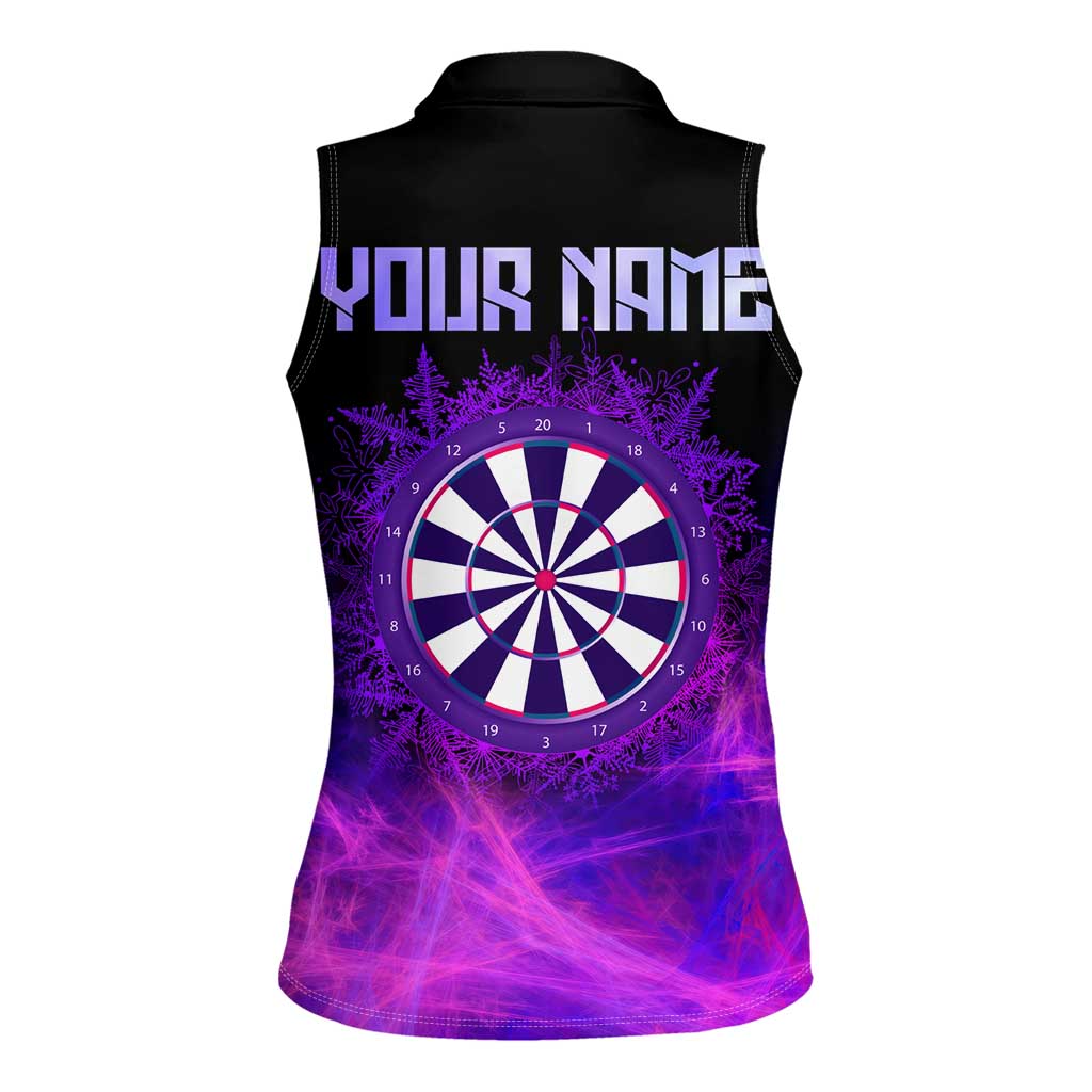 Dartboard and Darts Women Sleeveless Polo Shirt with Purple Smoke Background and Custom Team Name - Wonder Print Shop