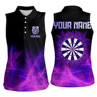 Dartboard and Darts Women Sleeveless Polo Shirt with Purple Smoke Background and Custom Team Name - Wonder Print Shop