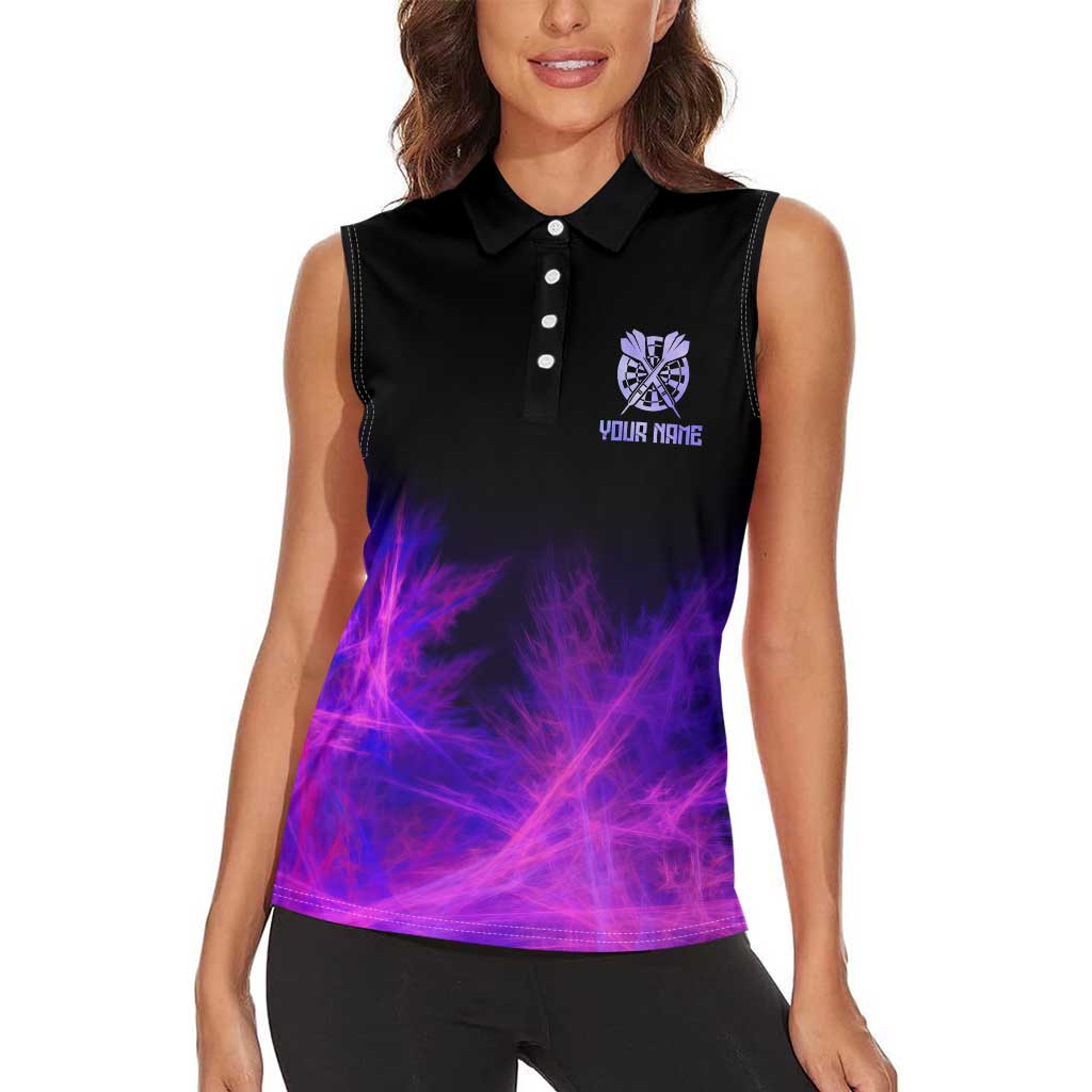 Dartboard and Darts Women Sleeveless Polo Shirt with Purple Smoke Background and Custom Team Name - Wonder Print Shop