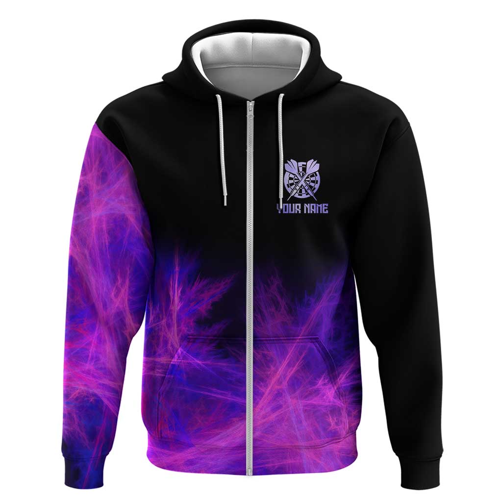 Dartboard and Darts Zip Hoodie with Purple Smoke Background and Custom Team Name - Wonder Print Shop
