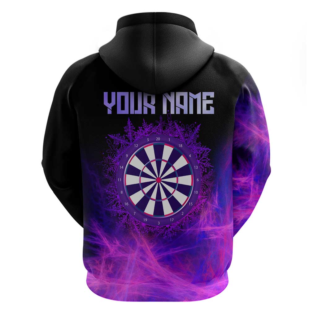 Dartboard and Darts Zip Hoodie with Purple Smoke Background and Custom Team Name - Wonder Print Shop