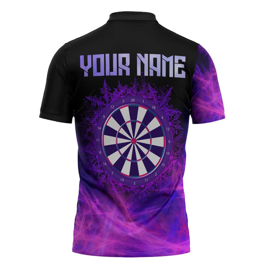 Dartboard and Darts Zipper Polo Shirt with Purple Smoke Background and Custom Team Name - Wonder Print Shop