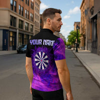 Dartboard and Darts Zipper Polo Shirt with Purple Smoke Background and Custom Team Name - Wonder Print Shop