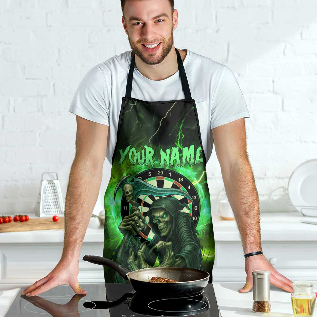 Grim Reaper and Dartboard Darts Apron with Green Lightning Background and Custom Team Name - Wonder Print Shop