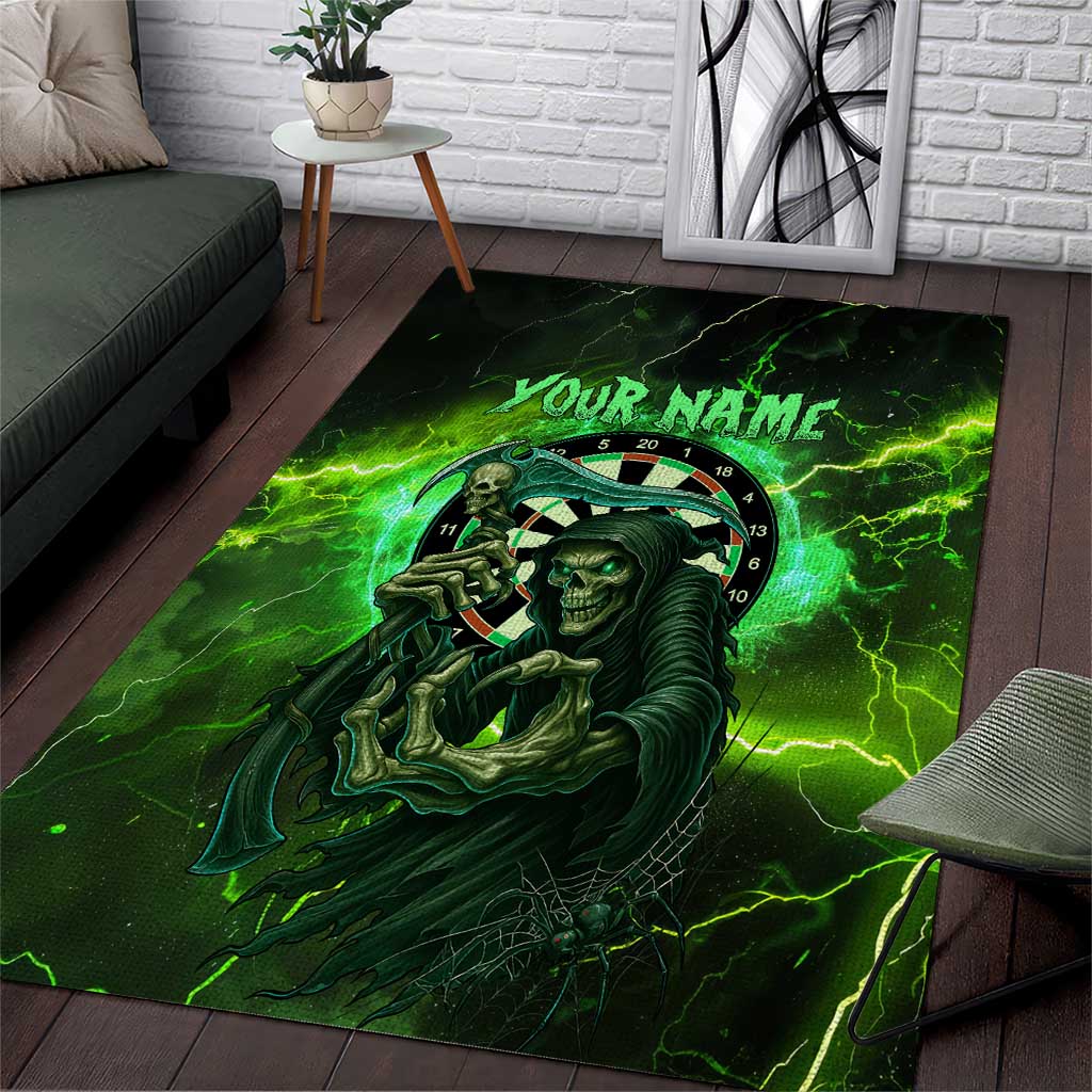 Grim Reaper and Dartboard Darts Area Rug with Green Lightning Background and Custom Team Name - Wonder Print Shop