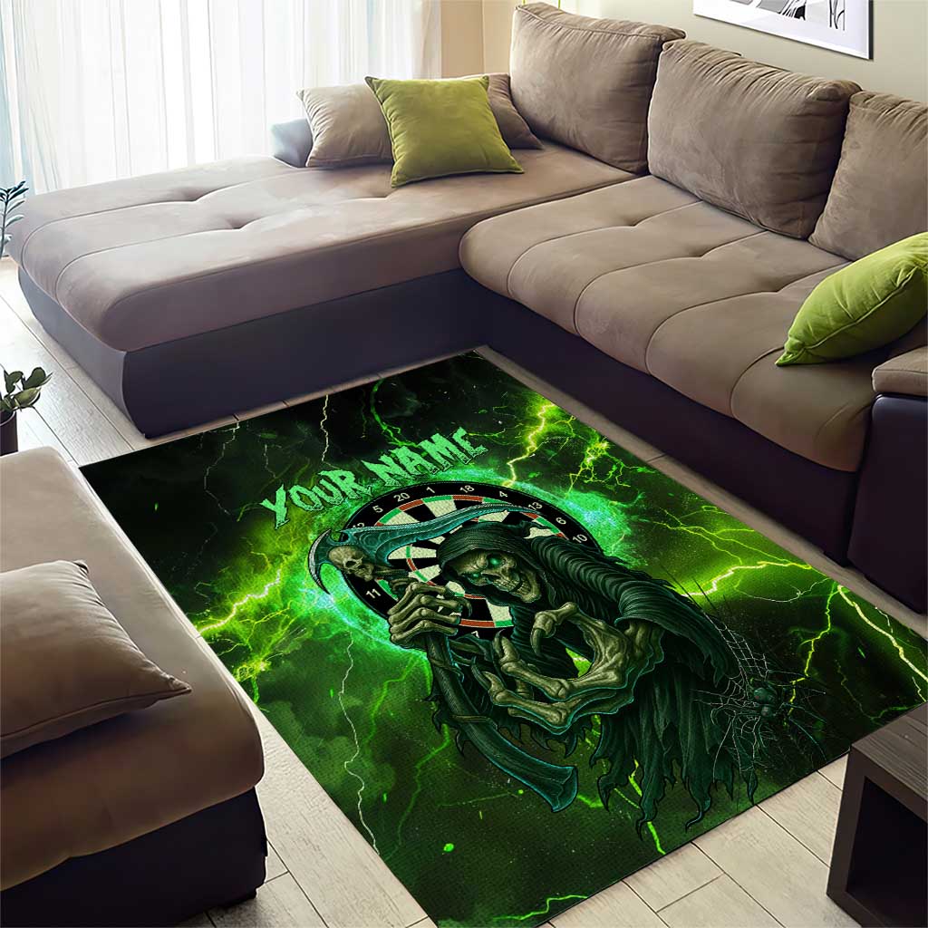 Grim Reaper and Dartboard Darts Area Rug with Green Lightning Background and Custom Team Name - Wonder Print Shop
