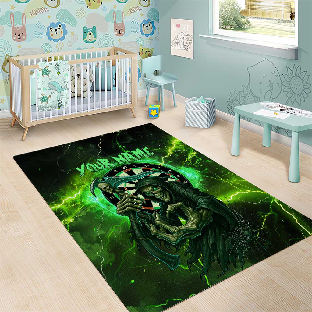 Grim Reaper and Dartboard Darts Area Rug with Green Lightning Background and Custom Team Name - Wonder Print Shop