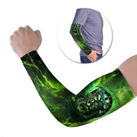 Grim Reaper and Dartboard Darts Arm Sleeves with Green Lightning Background and Custom Team Name - Wonder Print Shop