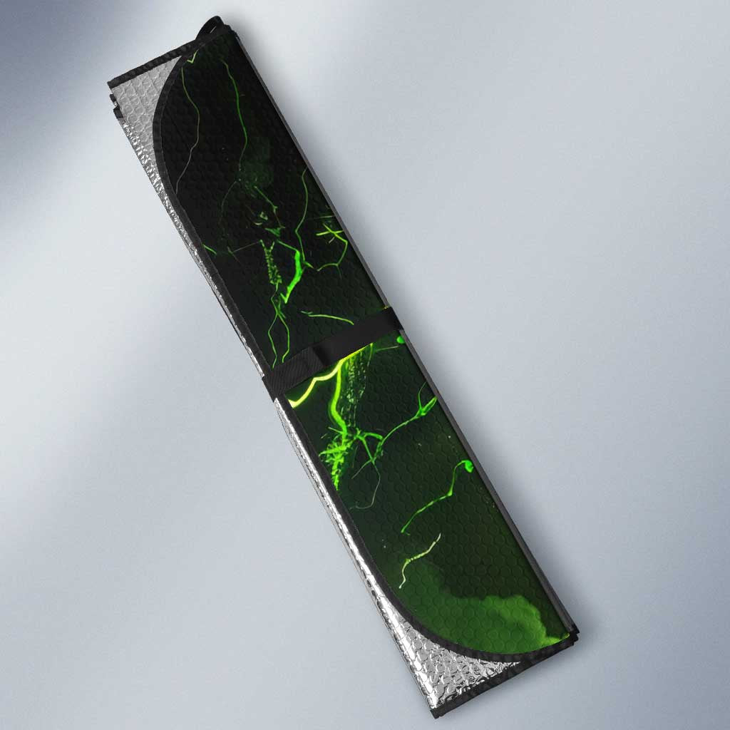 Grim Reaper and Dartboard Darts Auto Sun Shade with Green Lightning Background and Custom Team Name - Wonder Print Shop