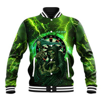 Grim Reaper and Dartboard Darts Baseball Jacket with Green Lightning Background and Custom Team Name - Wonder Print Shop