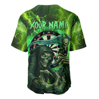 Grim Reaper and Dartboard Darts Baseball Jersey with Green Lightning Background and Custom Team Name - Wonder Print Shop