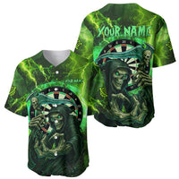 Grim Reaper and Dartboard Darts Baseball Jersey with Green Lightning Background and Custom Team Name - Wonder Print Shop