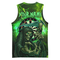 Grim Reaper and Dartboard Darts Basketball Jersey with Green Lightning Background and Custom Team Name - Wonder Print Shop