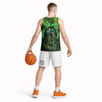 Grim Reaper and Dartboard Darts Basketball Jersey with Green Lightning Background and Custom Team Name - Wonder Print Shop