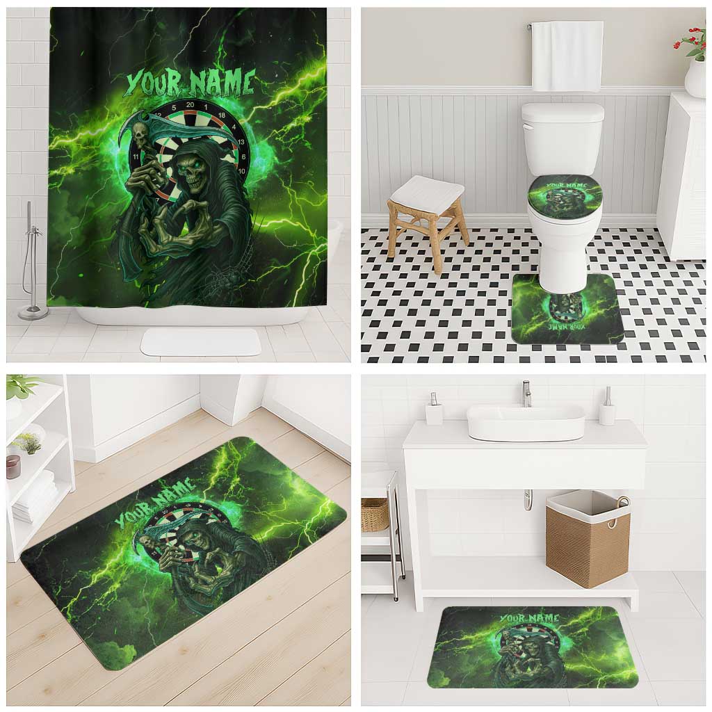 Grim Reaper and Dartboard Darts Bathroom Set with Green Lightning Background and Custom Team Name - Wonder Print Shop