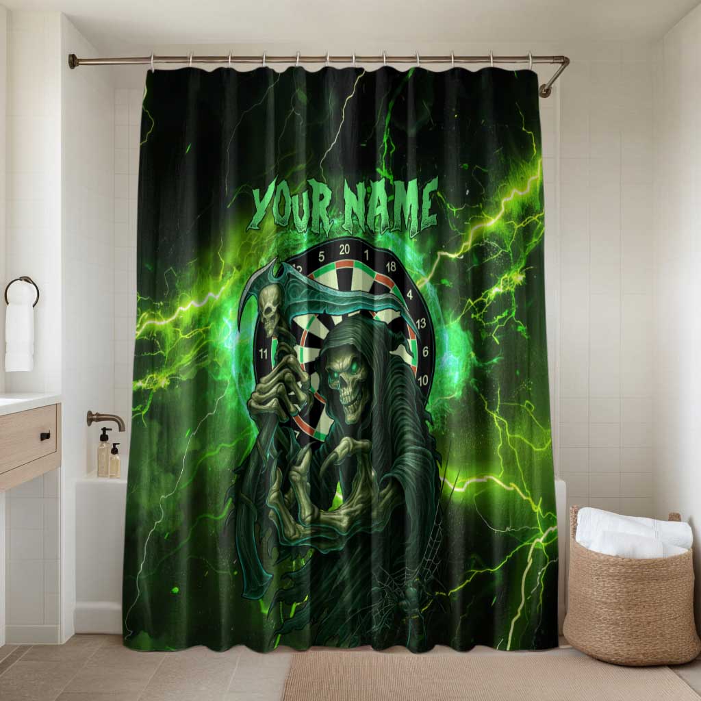 Grim Reaper and Dartboard Darts Bathroom Set with Green Lightning Background and Custom Team Name - Wonder Print Shop