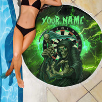 Grim Reaper and Dartboard Darts Beach Blanket with Green Lightning Background and Custom Team Name - Wonder Print Shop