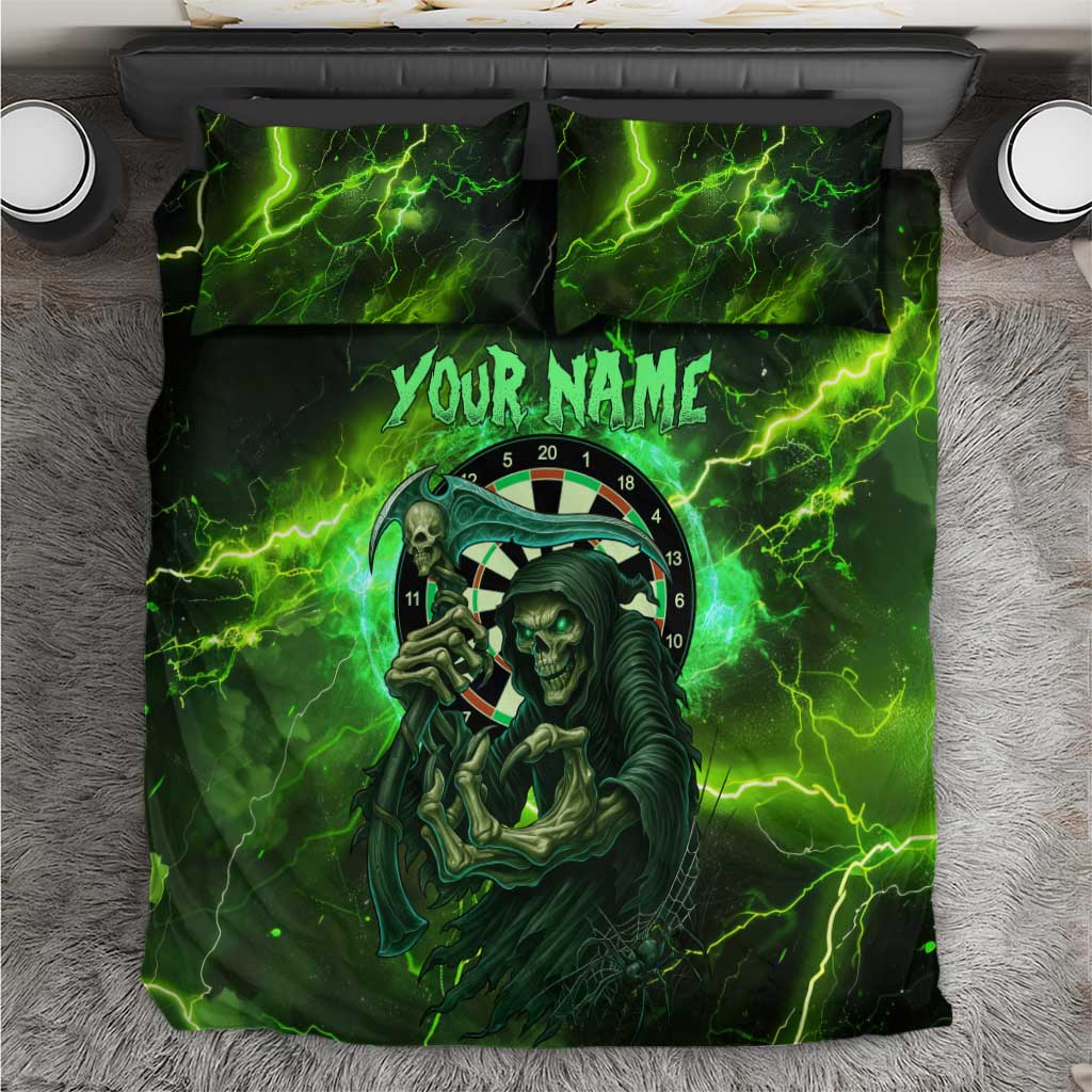 Grim Reaper and Dartboard Darts Bedding Set with Green Lightning Background and Custom Team Name - Wonder Print Shop
