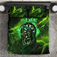 Grim Reaper and Dartboard Darts Bedding Set with Green Lightning Background and Custom Team Name - Wonder Print Shop