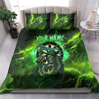 Grim Reaper and Dartboard Darts Bedding Set with Green Lightning Background and Custom Team Name - Wonder Print Shop