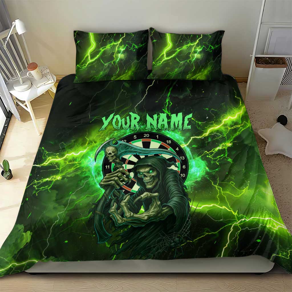 Grim Reaper and Dartboard Darts Bedding Set with Green Lightning Background and Custom Team Name - Wonder Print Shop